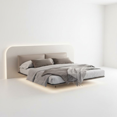 Lichtgrijze slaapkamer bed dubbele bedden Luxe bedden Houten frame