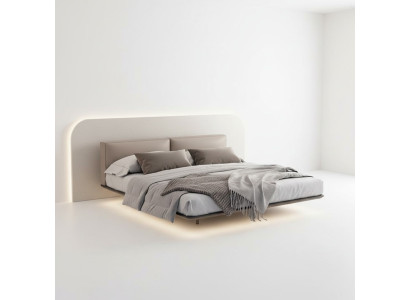 Lichtgrijze slaapkamer bed dubbele bedden Luxe bedden Houten frame