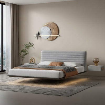 Grijze muurbed ontwerper slaapkamer LED-bedden Moderne tweepersoonsbedden