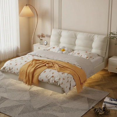 Slaapkamer houten frame meubels Wit tweepersoonsbed Leren bedden Stoffen bedden