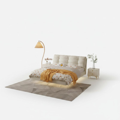 Slaapkamer houten frame meubels Wit tweepersoonsbed Leren bedden Stoffen bedden
