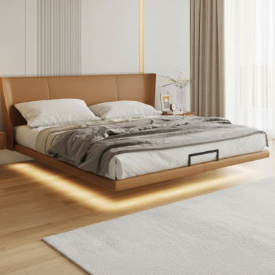 Bruin muurbed ontwerper slaapkamer meubels houten frame kunstleren bed