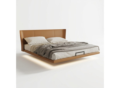 Bruin muurbed ontwerper slaapkamer meubels houten frame kunstleren bed