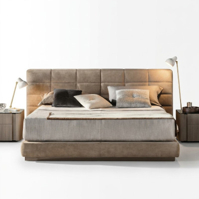 Beige tweepersoonsbed slaapkamer meubels Modern bed Luxe houten frame.