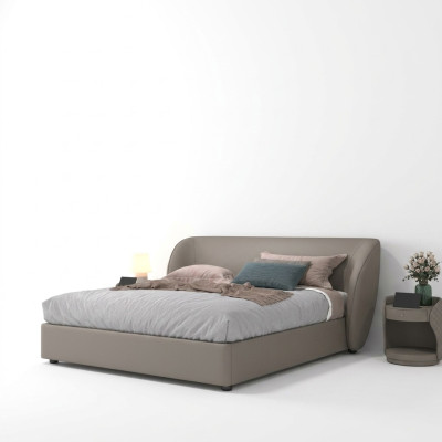 Grijze design slaapkamer tweepersoonsbed textiel bedden houten leren bedden