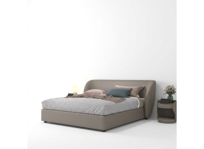 Grijze design slaapkamer tweepersoonsbed textiel bedden houten leren bedden
