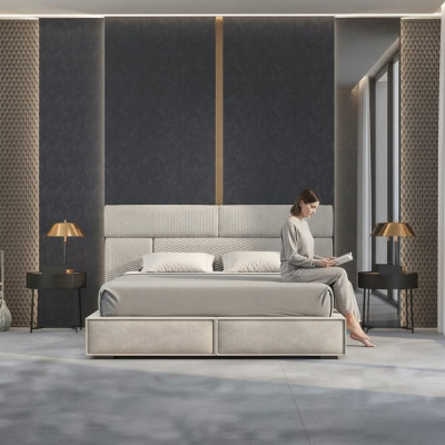 Grijs tweepersoonsbed ontwerp bedden slaapkamer meubels leren bed houten frame