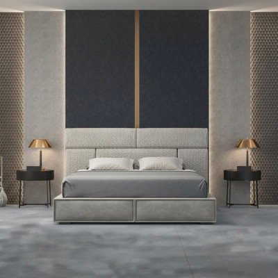 Grijs tweepersoonsbed ontwerp bedden slaapkamer meubels leren bed houten frame
