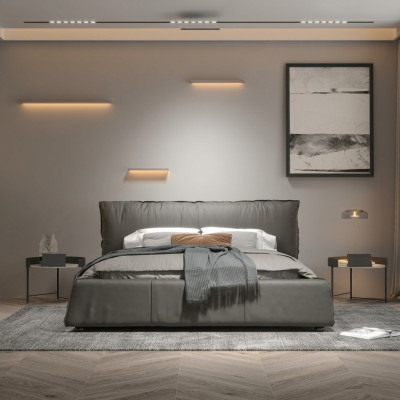 Grijze slaapkamer bed ontwerper tweepersoonsbed houten frame nieuw leren bed