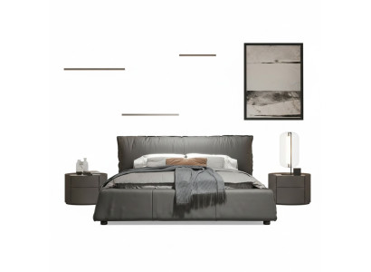 Grijze slaapkamer bed ontwerper tweepersoonsbed houten frame nieuw leren bed