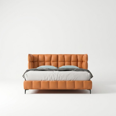 Oranje dubbel bed slaapkamer meubels textielbedden houten frame stijlvol