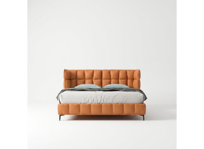 Oranje dubbel bed slaapkamer meubels textielbedden houten frame stijlvol