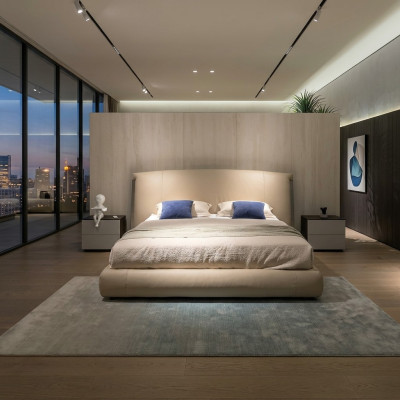 Beige modern tweepersoonsbed ontwerper bed slaapkamer meubels houten frame