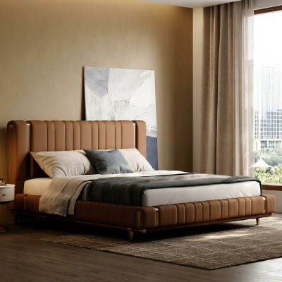 Bruin tweepersoonsbed Luxe slaapkamerbed Moderne bedden Houten frame