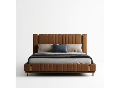 Bruin tweepersoonsbed Luxe slaapkamerbed Moderne bedden Houten frame
