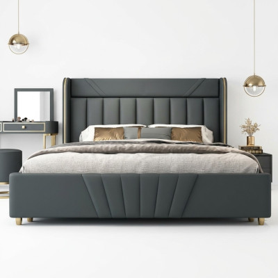 Slaapkamer Grijs Bed Designer Meubels Luxe Materialen Houten Frame