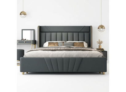 Slaapkamer Grijs Bed Designer Meubels Luxe Materialen Houten Frame