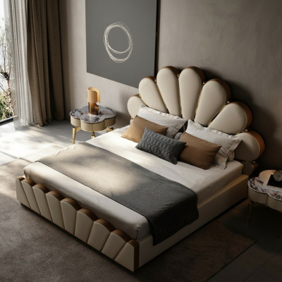 Moderne beige slaapkamer bed kunstleer tweepersoonsbed designbedden