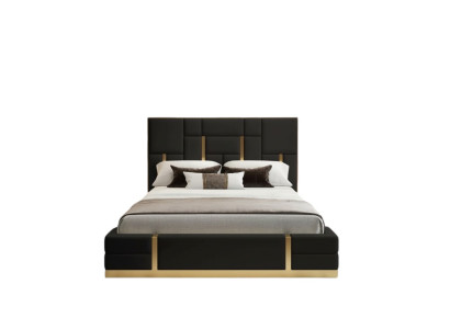 Zwarte slaapkamer bed ontwerper hout tweepersoonsbed luxe roestvrijstalen bed