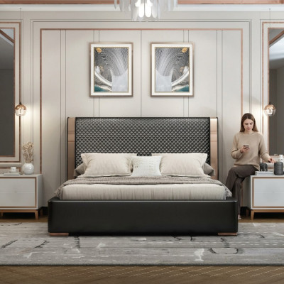 Slaapkamer bedden Grijze leren bed Moderne meubels Houten bedframe Bedden