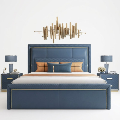 Grote Blauwe Slaapkamer Bed Designer Tweepersoonsbedden Kunstleren Bedden