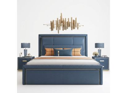 Grote Blauwe Slaapkamer Bed Designer Tweepersoonsbedden Kunstleren Bedden