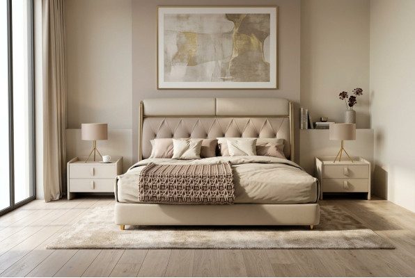 Stijlvolle beige slaapkamer bed dubbel bed textiel bedden LED bed