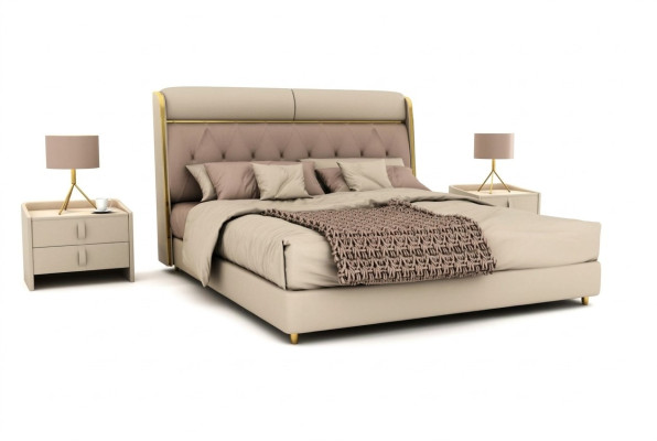 Stijlvolle beige slaapkamer bed dubbel bed textiel bedden LED bed