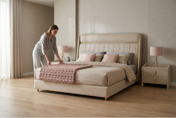 Luxe Beige Slaapkamer Bed Stijlvol Slaapkamer Houten Meubels