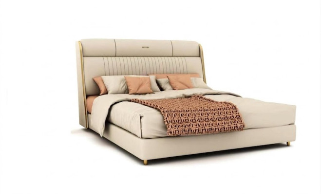 Beige textielbed Stijlvolle slaapkamermeubels Designer tweepersoonsbedden