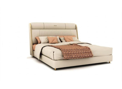 Beige textielbed Stijlvolle slaapkamermeubels Designer tweepersoonsbedden