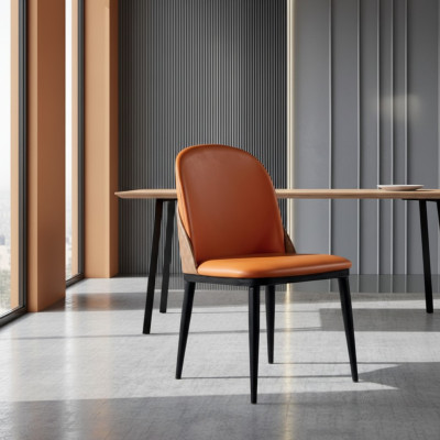 Oranje stoel eetkamer meubel ontwerper fauteuil hout textiel stoelen