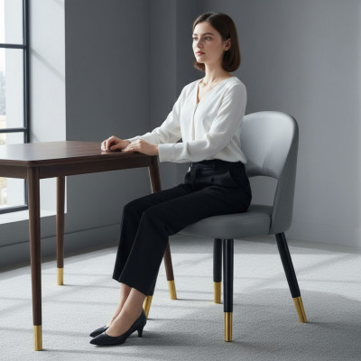 Moderne grijze eetkamerstoel 1-zits designer houten stoelen