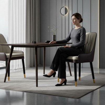 Zwart-witte eetkamerstoel ontwerp kunstleren stoelen moderne houten stoelen.