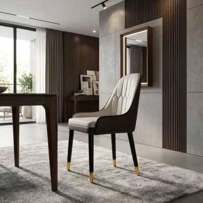 Zwart-witte eetkamerstoel ontwerp kunstleren stoelen moderne houten stoelen.