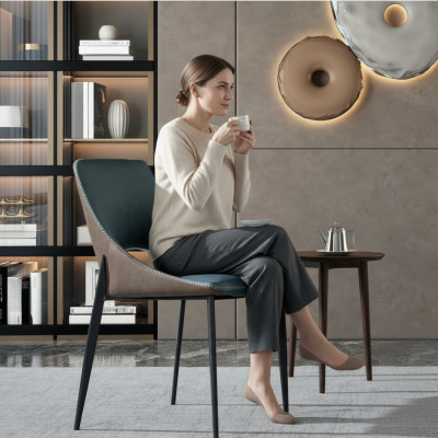 Blauwe kunstleren stoel textiel eetkamer zitmeubelen gestoffeerde stoelen 1-zits.