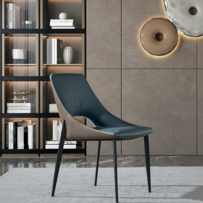 Blauwe kunstleren stoel textiel eetkamer zitmeubelen gestoffeerde stoelen 1-zits.