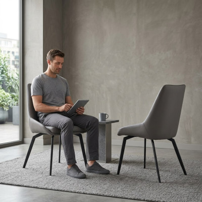 Moderne grijze eetkamerstoel houten metalen stoelen ontwerpleunstoelen
