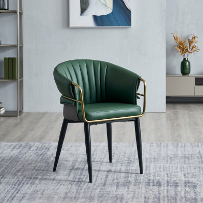 Groene eetkamerstoel ontwerper houten poten kunstleren stoelen roestvrijstalen meubels