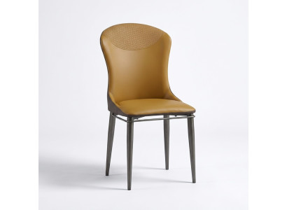 Bruine eetkamerstoel, luxe gestoffeerde stoelen, moderne houten stoelen