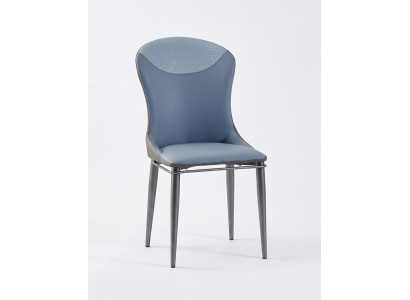 Blauwe eetkamerstoel zonder armleuningen Houten stoelen Designer leren stoelen