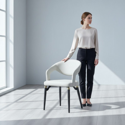 Witte eetkamer leren stoel Stijlvolle eenzitter Modern houten frame