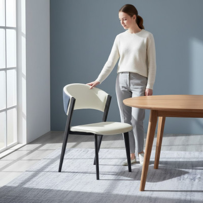 Witte eetkamerstoel Luxe textiel Eenzitter leren stoelen Houten frame
