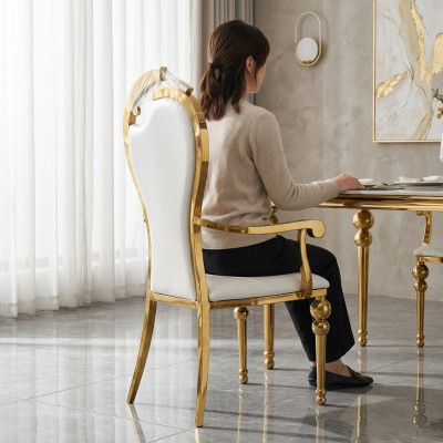 Klassieke eetkamerstoel wit met gouden bekleding houten stoelen nieuw