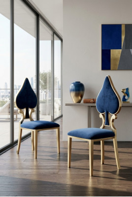 Blauw gouden eetkamerstoel Moderne eenzitter Gestoffeerde en houten stoelen