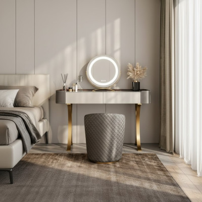 Beige make-uptafel, designer kaptafels, luxueuze laden, houten meubels.