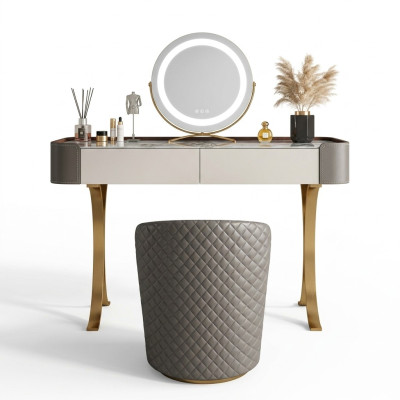 Beige make-uptafel, designer kaptafels, luxueuze laden, houten meubels.