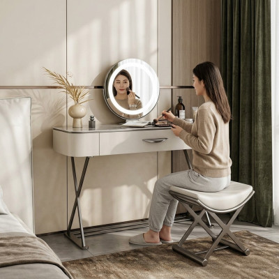 Witte make-uptafel met spiegel, designmake-uptafel met laden