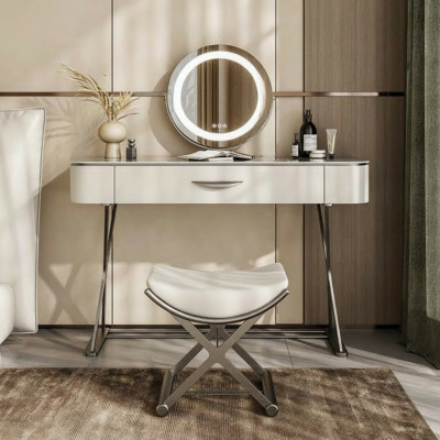 Witte make-uptafel met spiegel, designmake-uptafel met laden