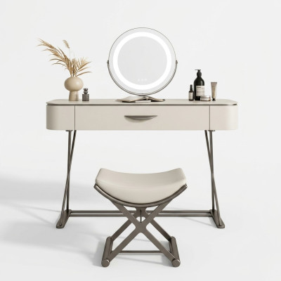 Witte make-uptafel met spiegel, designmake-uptafel met laden